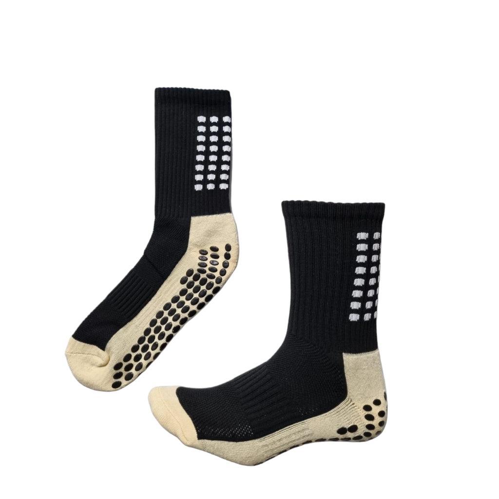 Meias de Futebol Antiderrapante Cano Baixo - Preta com Detalhes em Bege - Loja Futz
